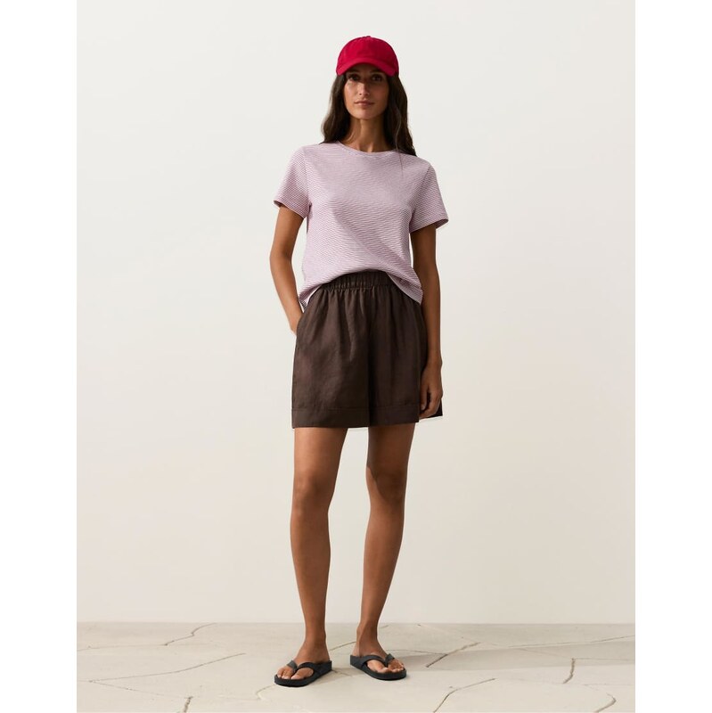 OYSHO 100% linen shorts in brown 115590005
