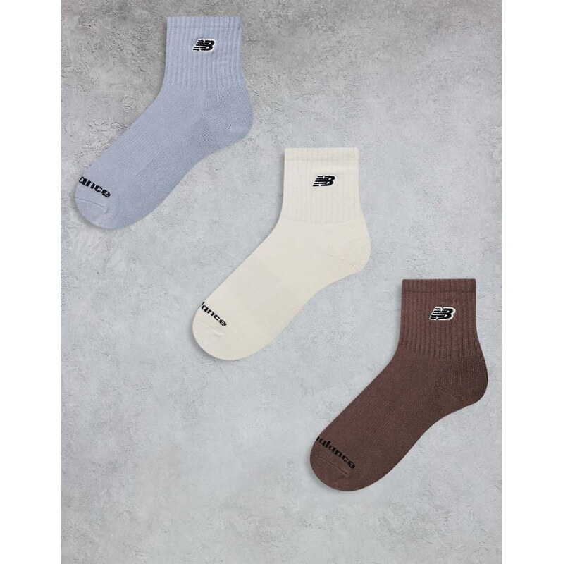 New Balance patch logo 3 pack ankle socks in blue, cream and brown 115589488