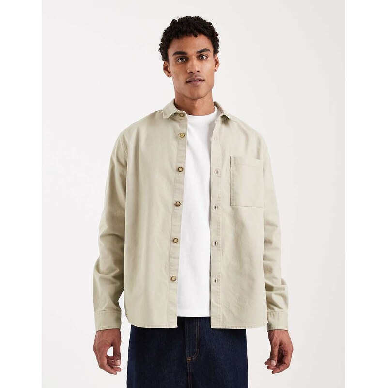 New Look oversized overshirt in khaki-Green