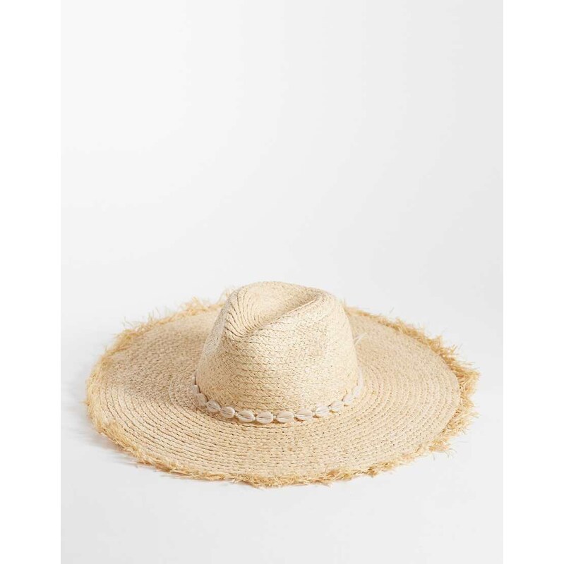 South Beach wide brim cowboy hat with frayed edge and shell 115589516