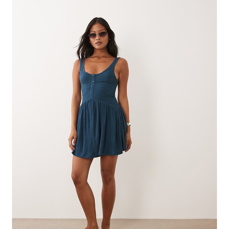 ASOS Petite ASOS DESIGN Petite crinkle button through mini dress in 115589550