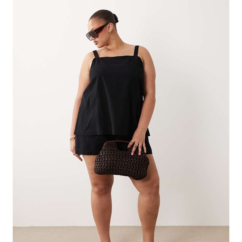 ASOS Curve ASOS DESIGN Curve cami short playsuit in black 115589555