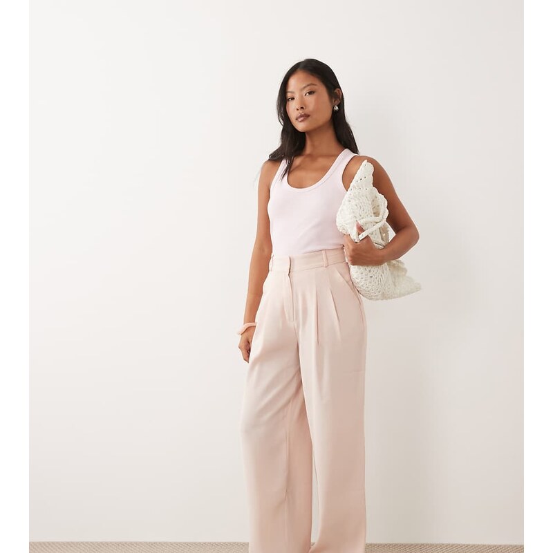 Miss Selfridge Petite tailored wide leg trouser in pale pink