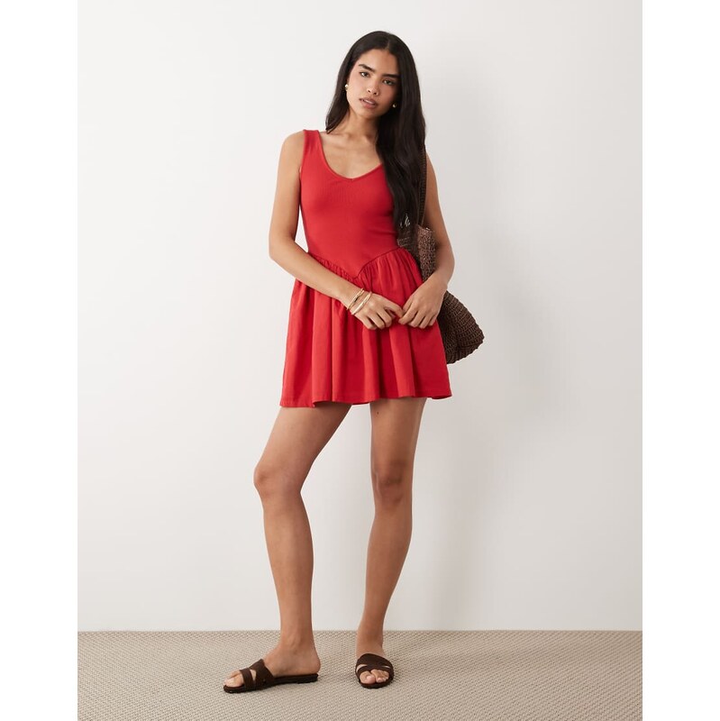 ASOS DESIGN corset waist mini dress in red