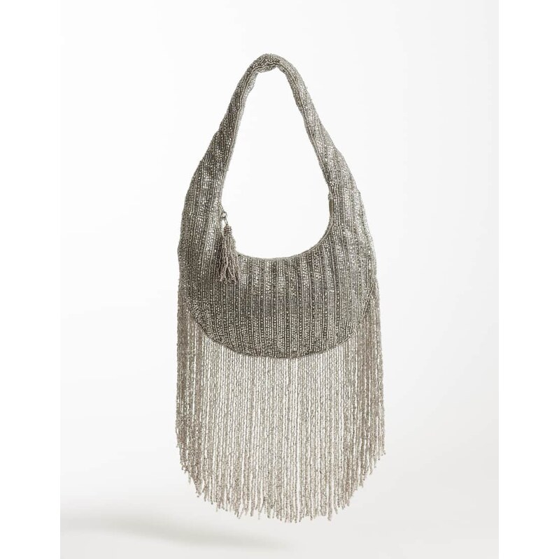 ASOS DESIGN embellished tassel shoulder bag in silver 115589594