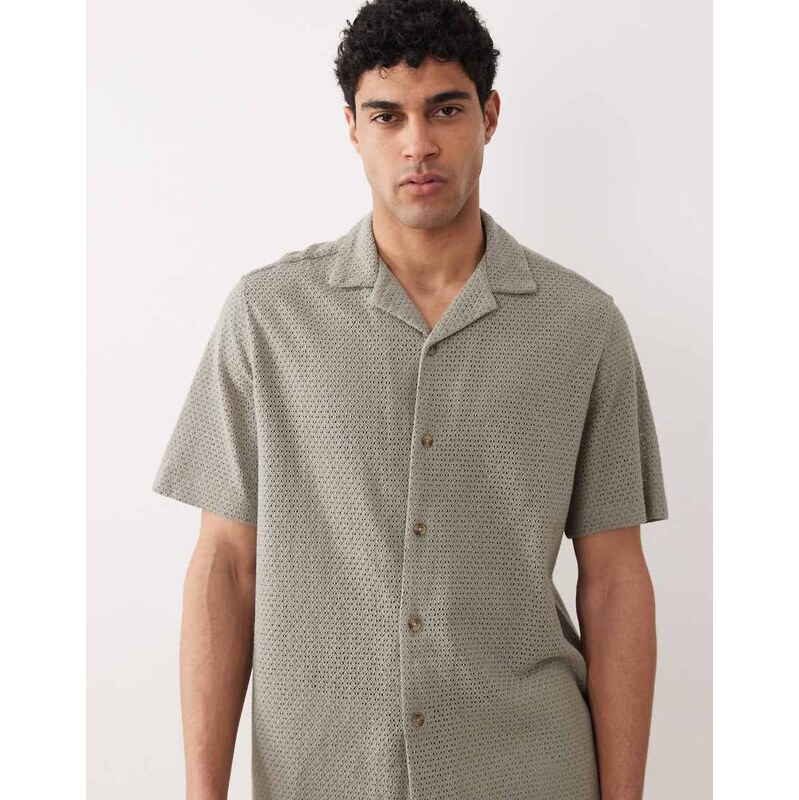 ASOS DESIGN relaxed revere texture shirt in sage green