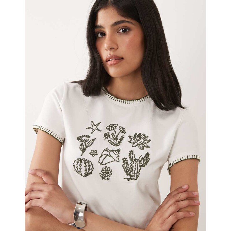 ASOS DESIGN blanket stitch baby tee with beach embroidery in
