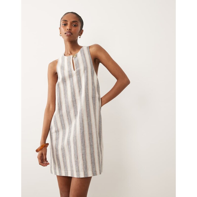 New Look stripe shift mini dress in white