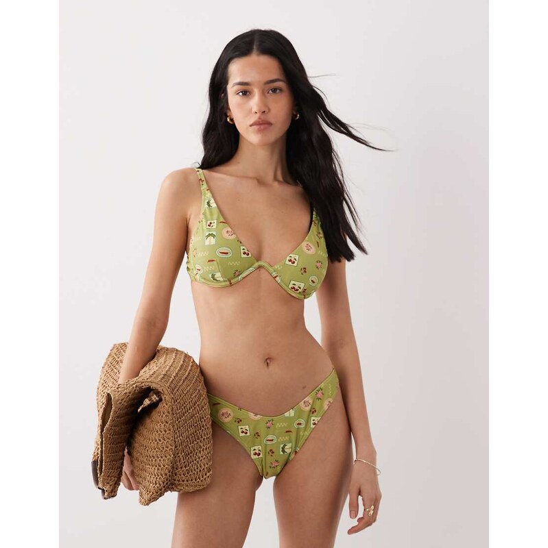 New Look fruit print voop bikini bottoms in green 115589644