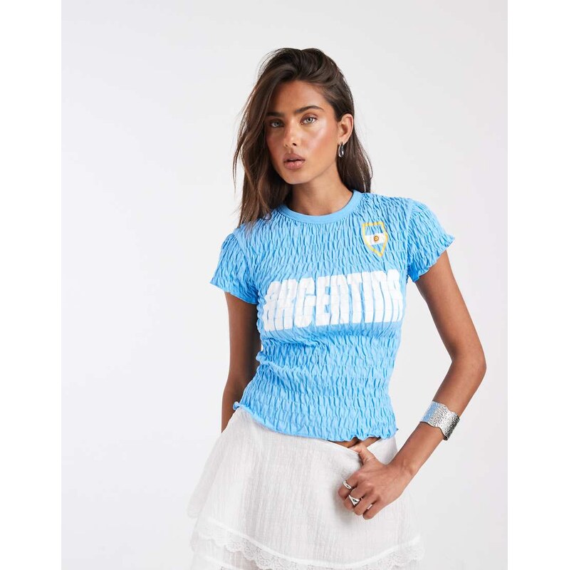 ASOS DESIGN shirred baby tee with Argentina football graphic in