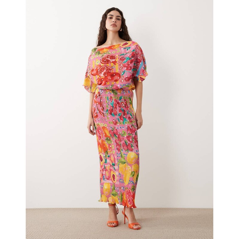 Never Fully Dressed Tilly off shoulder plisse maxi dress in pink