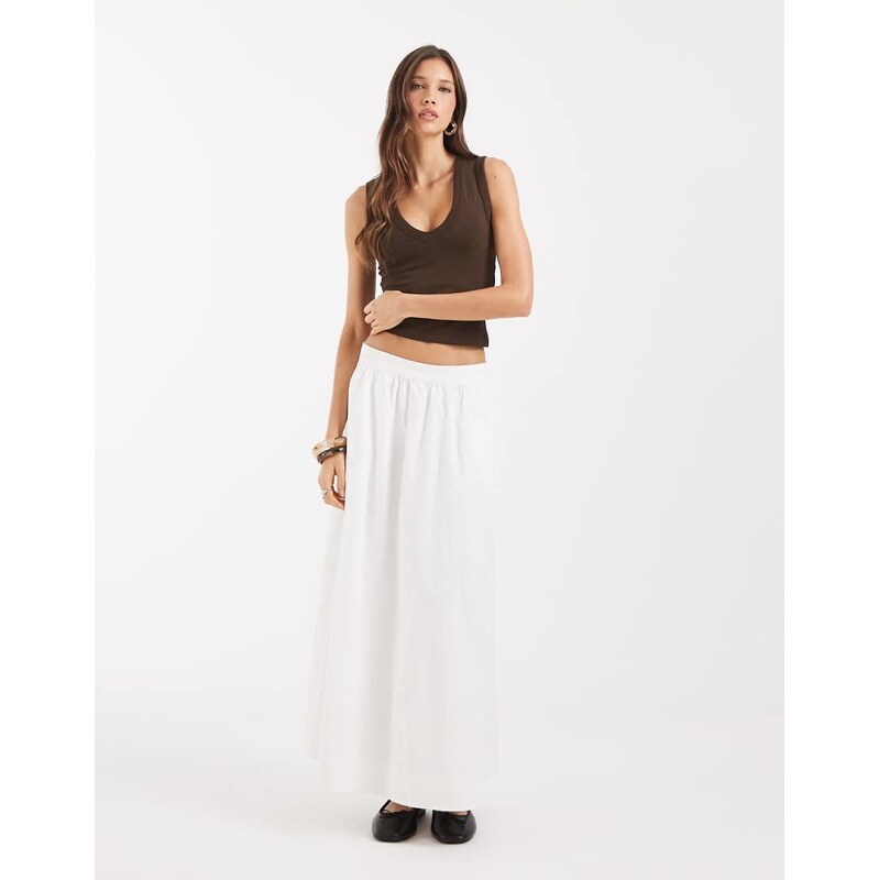 Vero Moda pull on full midi skirt in white