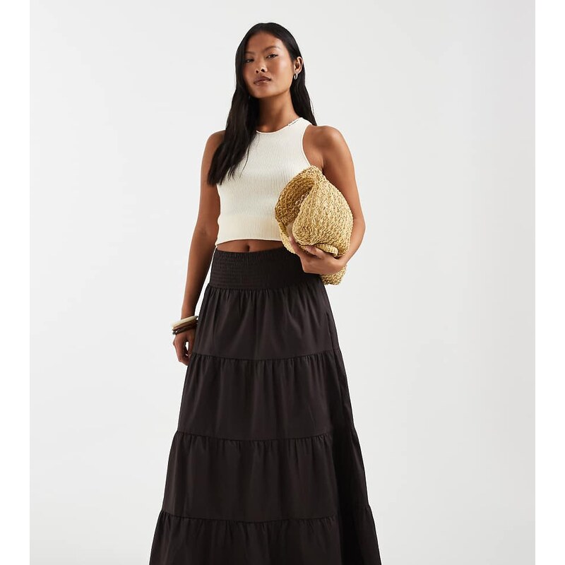 Vero Moda Petite shirred waist tiered boho maxi skirt in