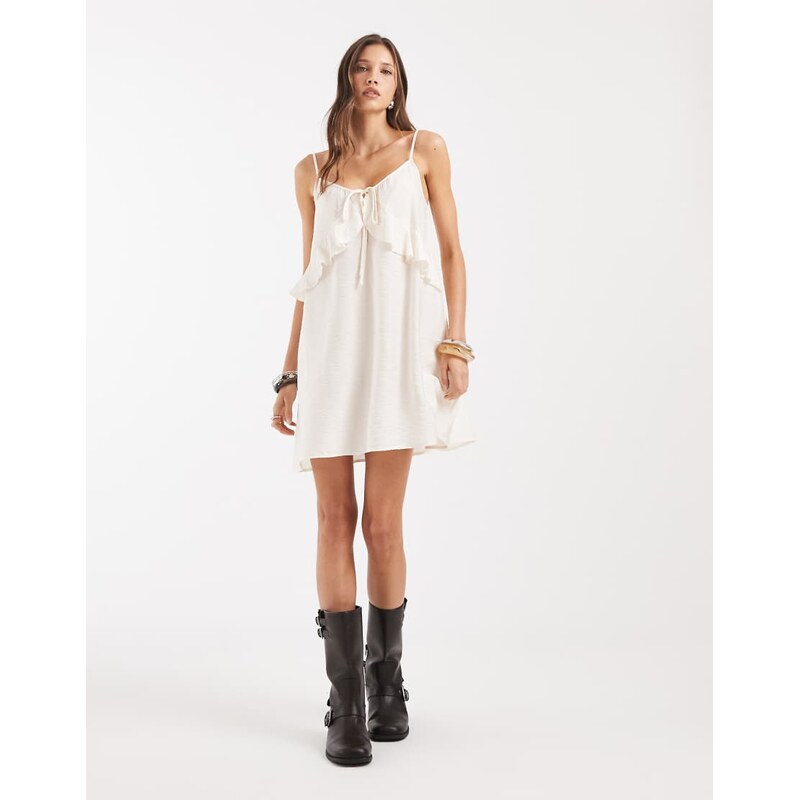 Vero Moda frill trim cami mini dress in cream-White