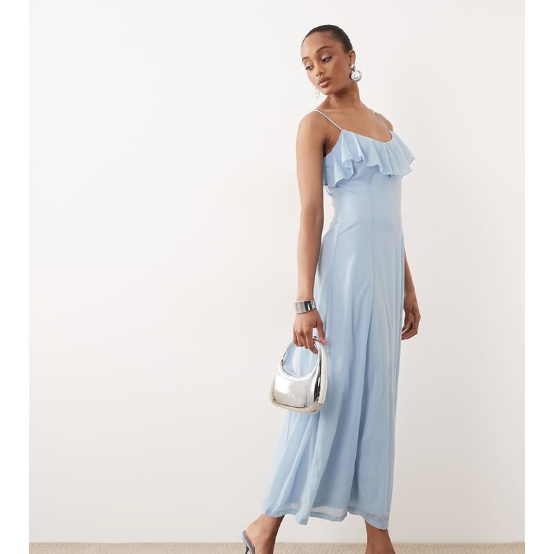 Vero Moda Tall ruffle bust chiffon midi cami dress in light blue