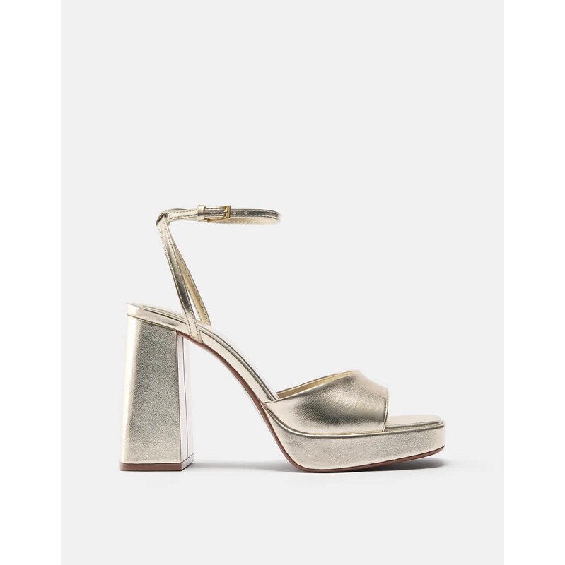 Pull&Bear Block heel sandals in gold-Multi 115589729