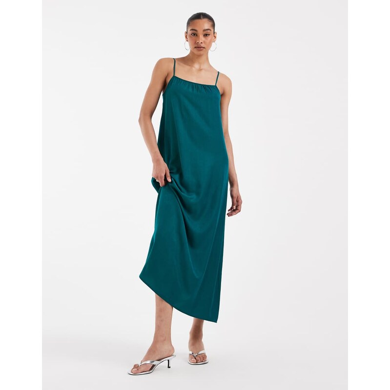 Pieces satin cami maxi dress in teal blue-Green