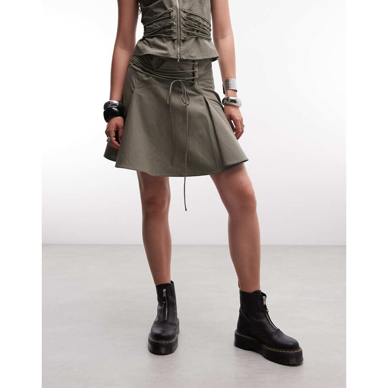 Weekday lace up mini skirt co-ord in khaki-Green
