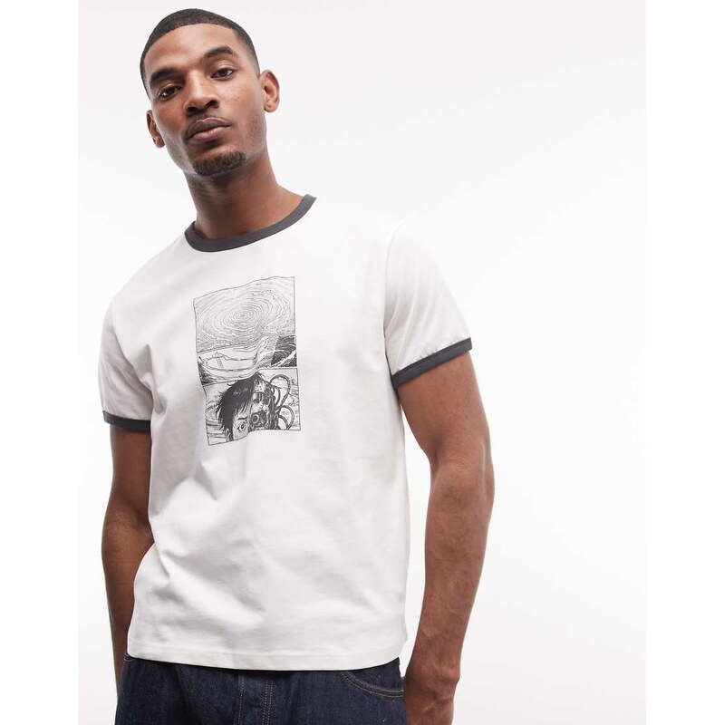 Weekday ringer t-shirt with comic graphic print in white