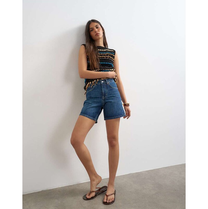 Topshop denim Editor short in rich blue