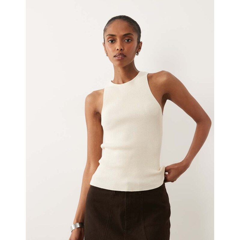 Mango cotton mix racer vest in cream-Neutral