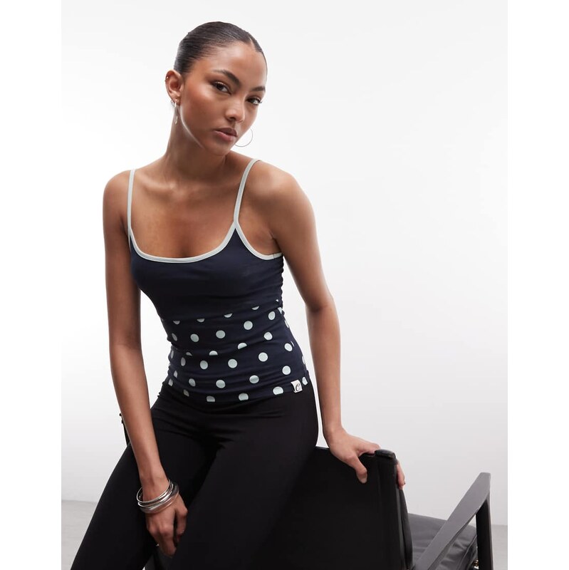 COLLUSION contrast trim cami top in navy polka dot 115589802