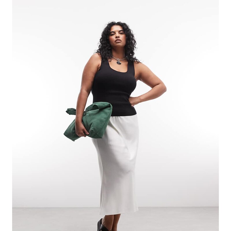 ASOS Curve ASOS DESIGN Curve satin bias midi skirt in winter white 115589804