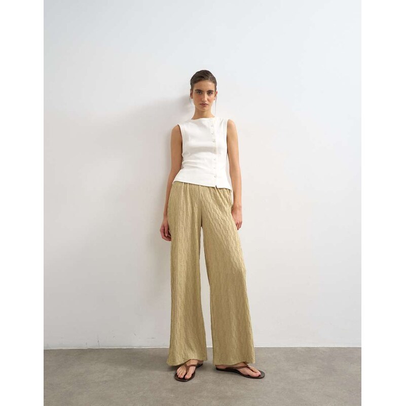 Topshop crinkle jersey wide leg trouser in khaki-Green 115589805