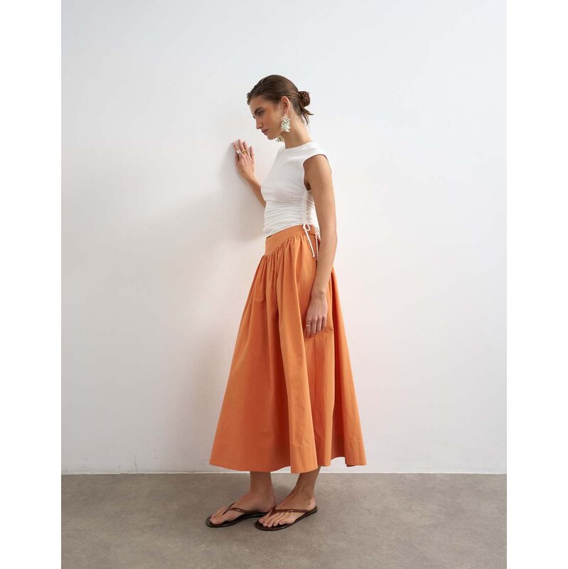 Topshop drop waist saloon maxi skirt in rust-Red