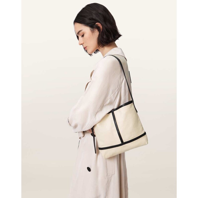 AllSaints Asha mini canvas tote bag in off white 115589817
