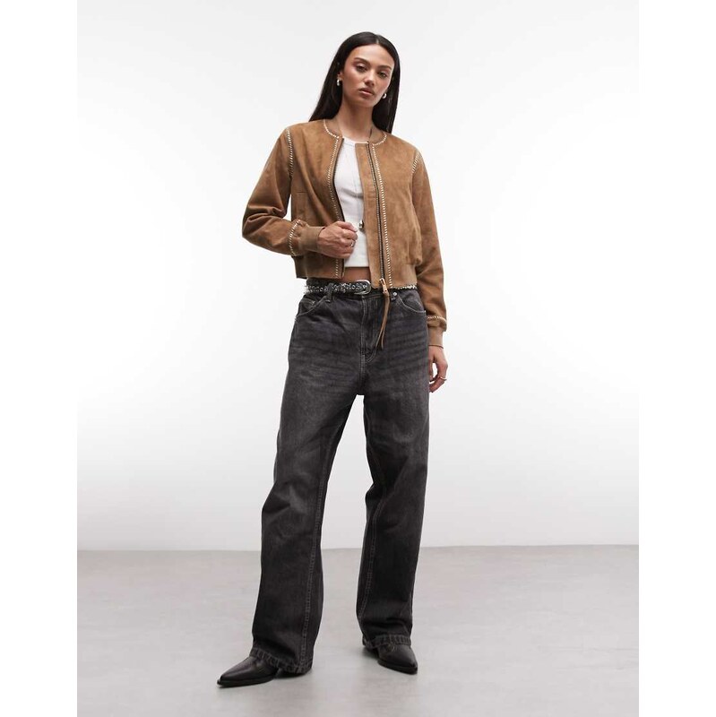 AllSaints Orten Whip suede bomber jacket in light brown 115589823