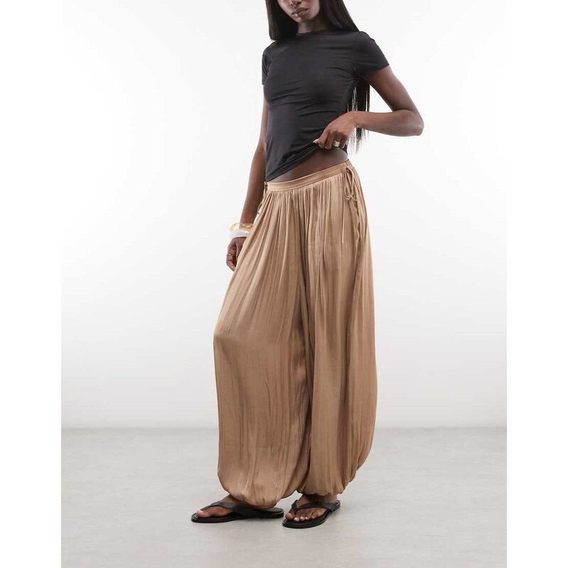 AllSaints Eshe tie detail pleated balloon trousers in light brown 115589825