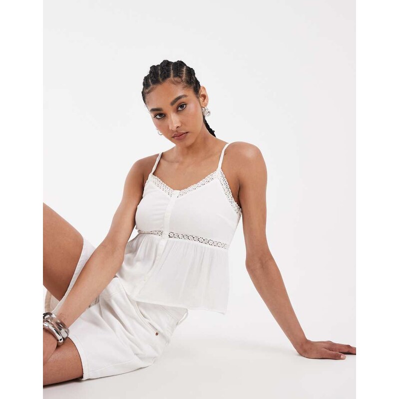 Hollister v neck babydoll button through cami in white