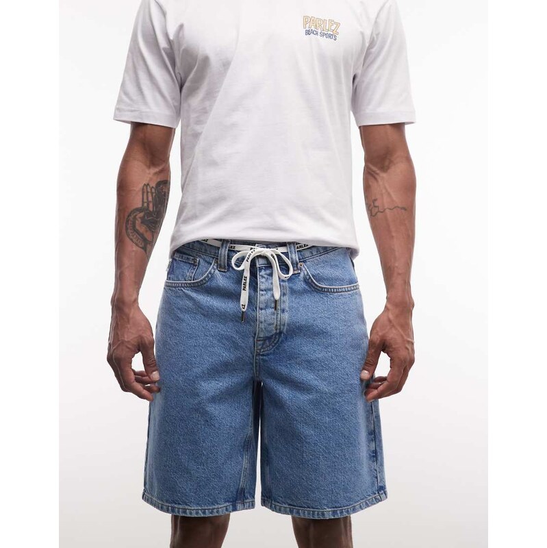Parlez serge denim shorts with tie waist detail in lightwash