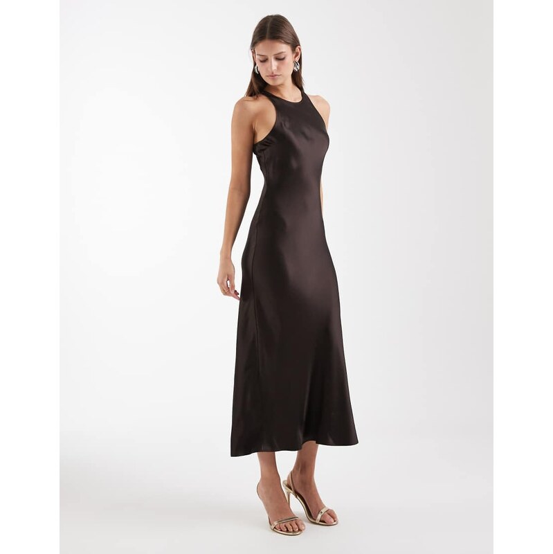 & Other Stories bias cut satin midi dress in chocolate bronze
