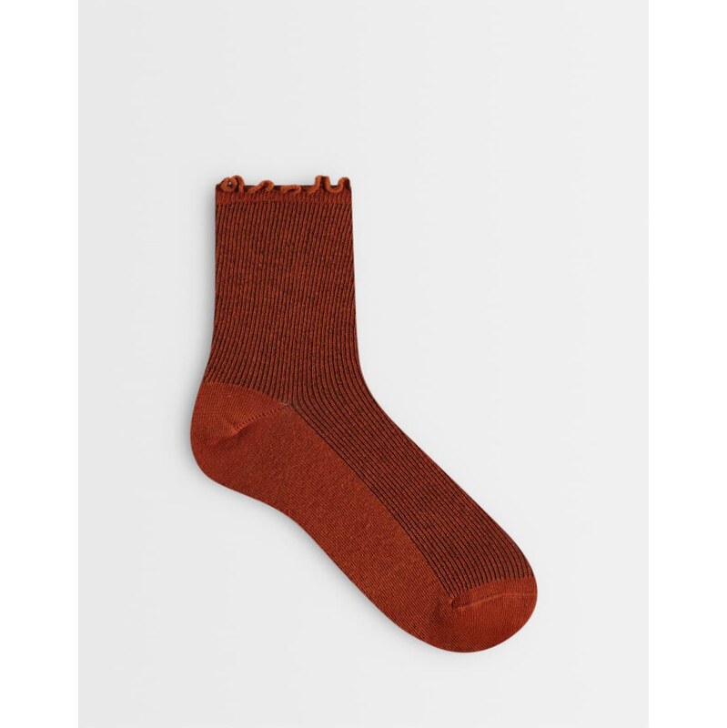 Topshop ribbed frill socks in rust-Orange