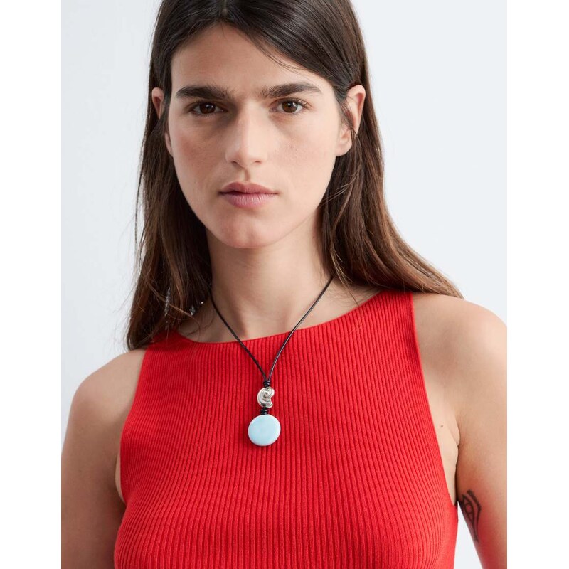 & Other Stories leather necklace with shell pendant in silver 115740887