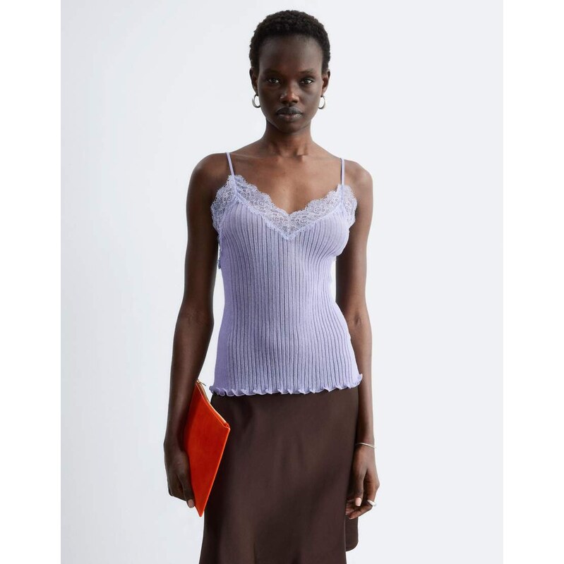& Other Stories knit cami with lace neckline detail in light