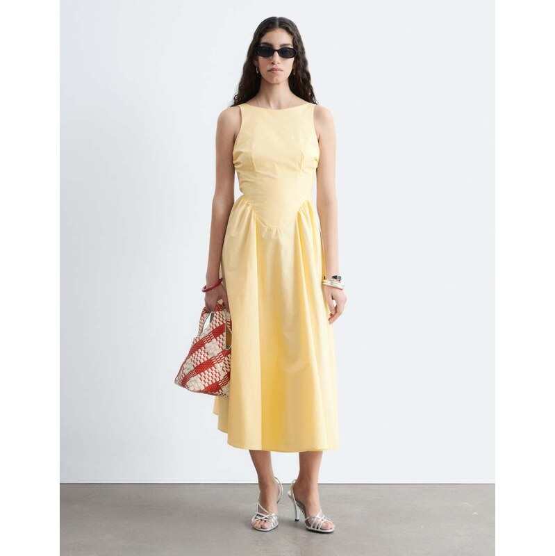 & Other Stories rich cotton volume waist hem midi dress in