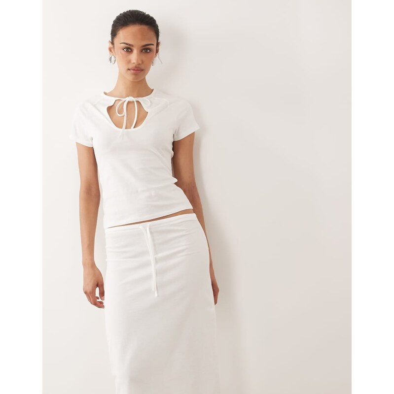 ASOS DESIGN sheer midi skirt co-ord in cream-White