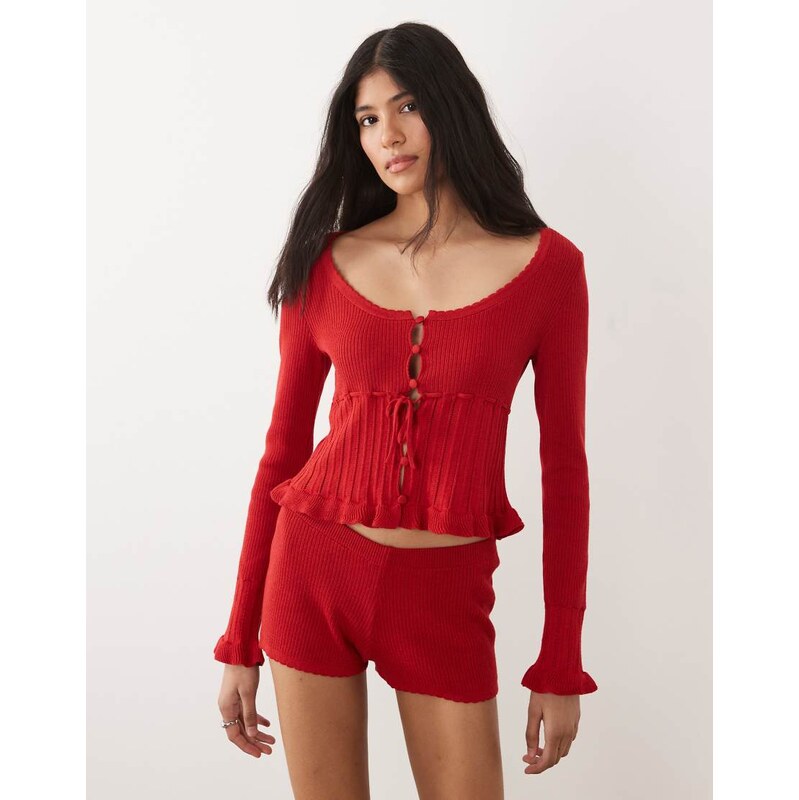 Miss Selfridge knitted scallop short co ord in red 115589929