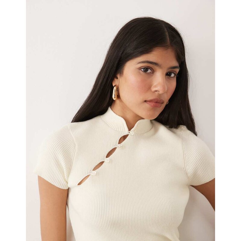 Miss Selfridge knitted mandarin collar in buttermilk-Yellow