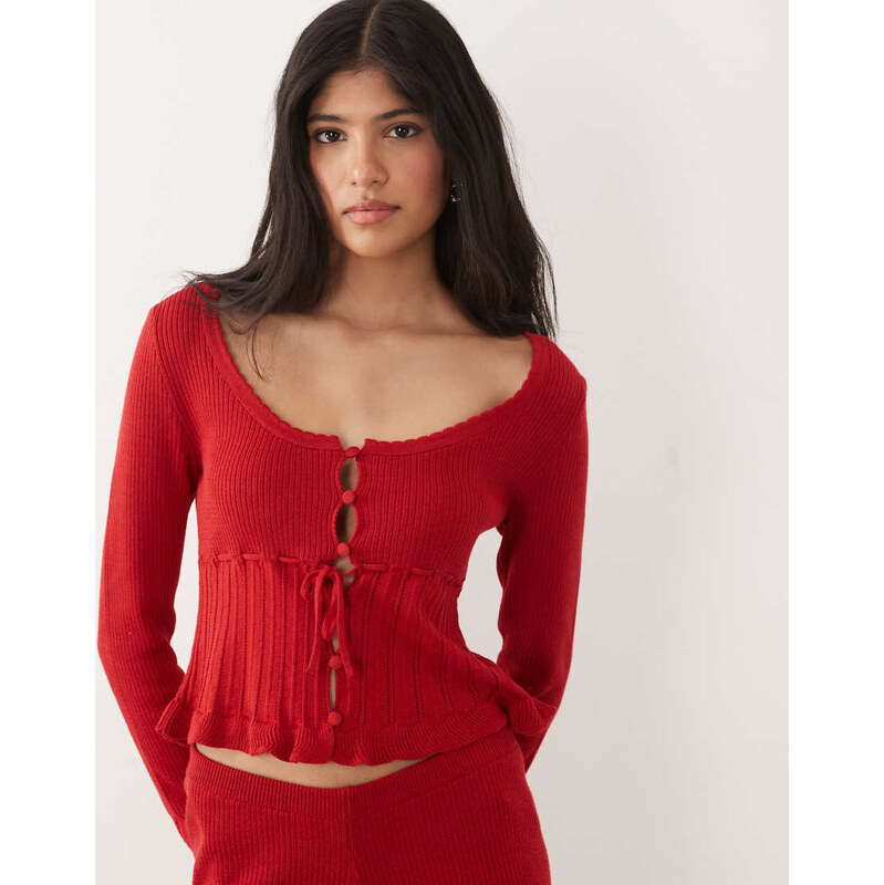 Miss Selfridge knitted scallop cardigan with frill detail co ord