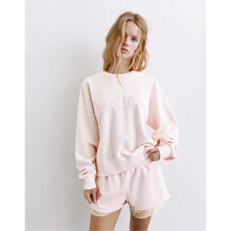 Pull&Bear Round neck stwd sweatshirt in pale pink 115589985