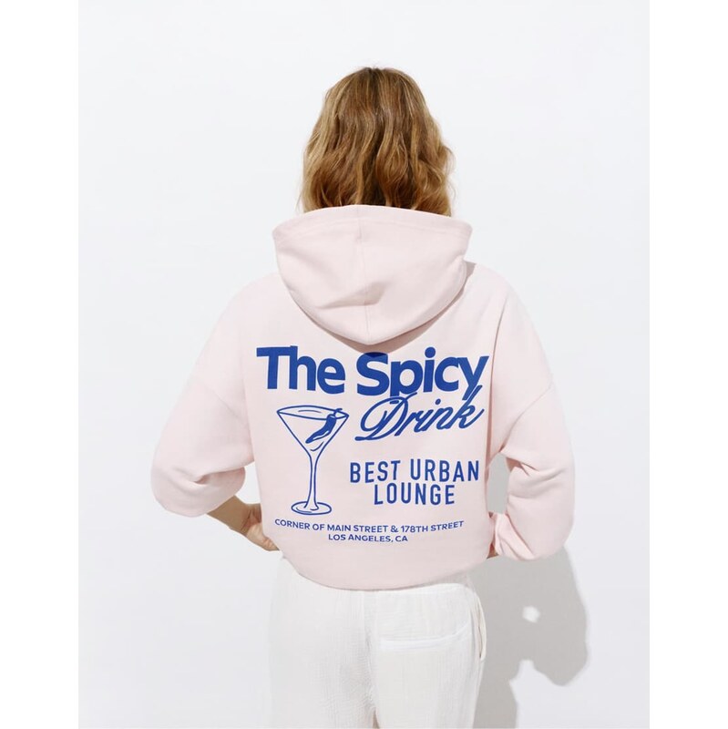 Pull&Bear Graphic cup hoodie in pale pink 115590028