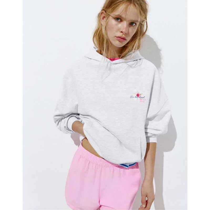 Pull&Bear Sun graphic hoodie in grey marl 115590034