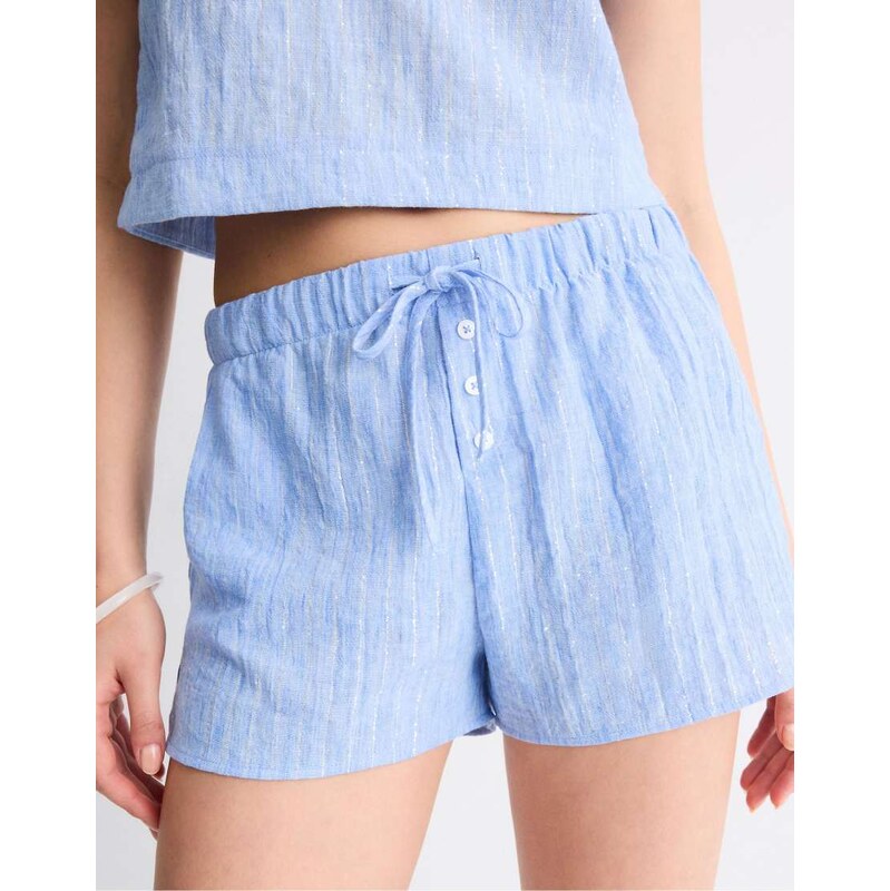 Stradivarius Rustic shorts with metallic thread in sky blue 115590040
