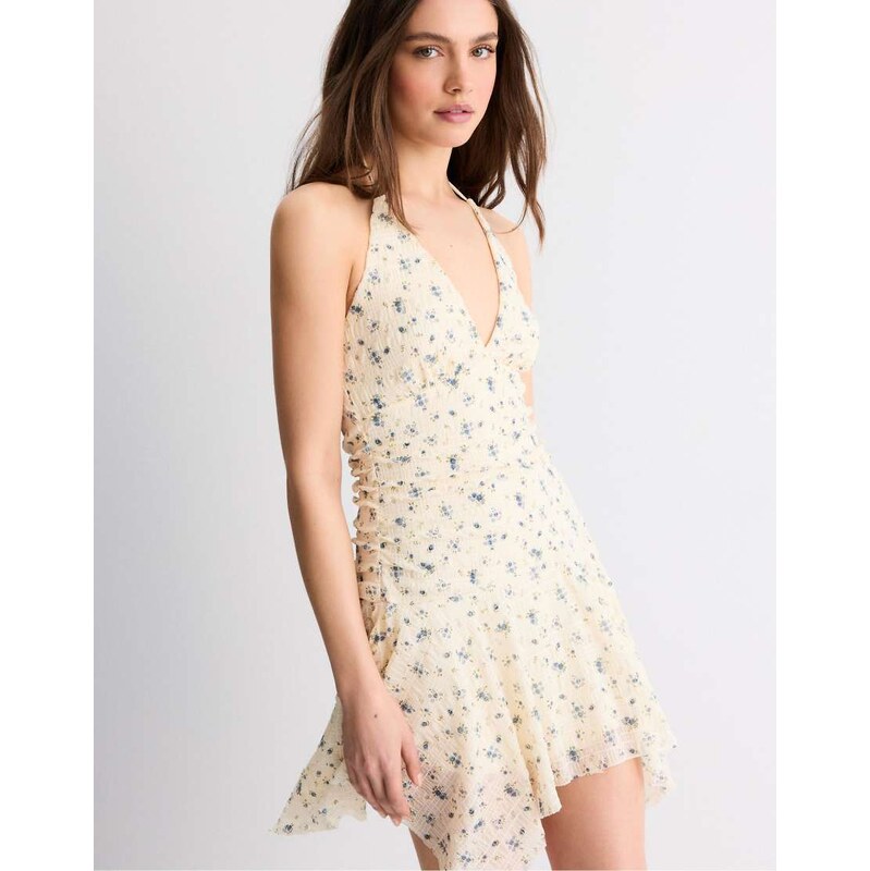 Stradivarius Short dress with pointed hem in ecru-White 115590038