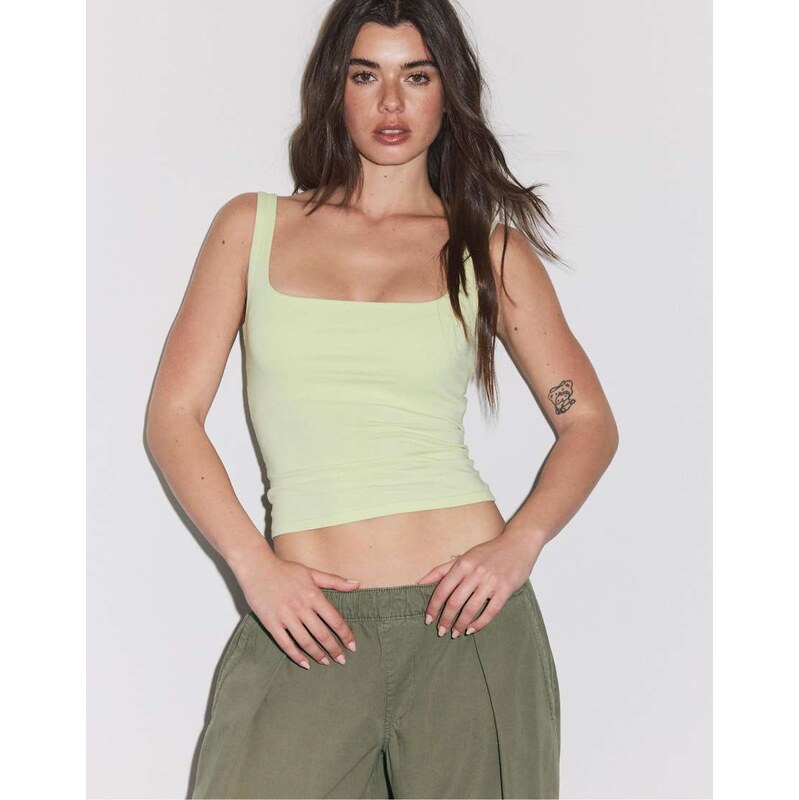 Stradivarius Tank top with a square-cut neckline in green