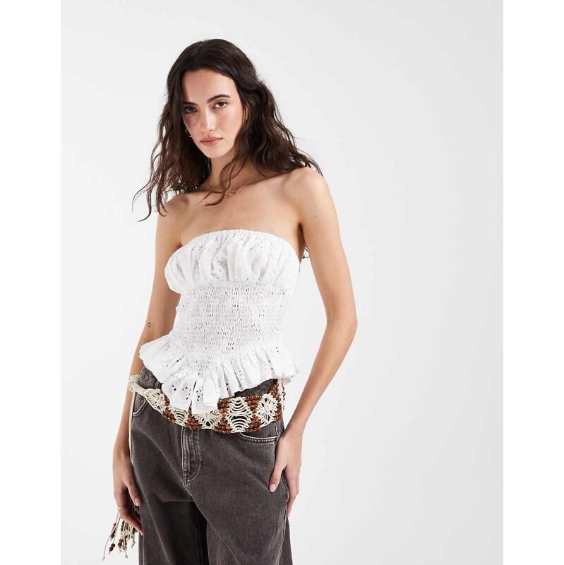 Muse Assembly broderie anglaise asymmetric bandeau top in white 115591545